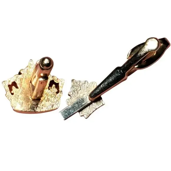 Silver Tone Light Blue Rhinestone Crown Cufflink Tie Clip Incomplete 1.5" Vtg - Picture 2 of 3